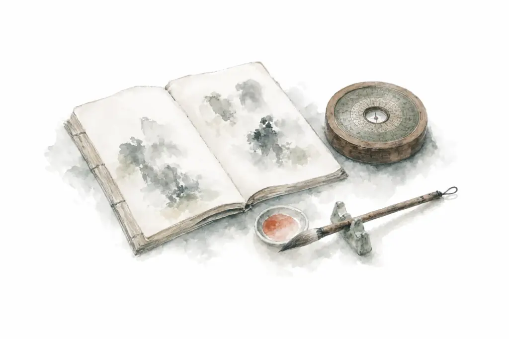 Master Killing Days 2027 im chinesischen Almanach nachschlagen — Almanach, Pinsel und Luopan