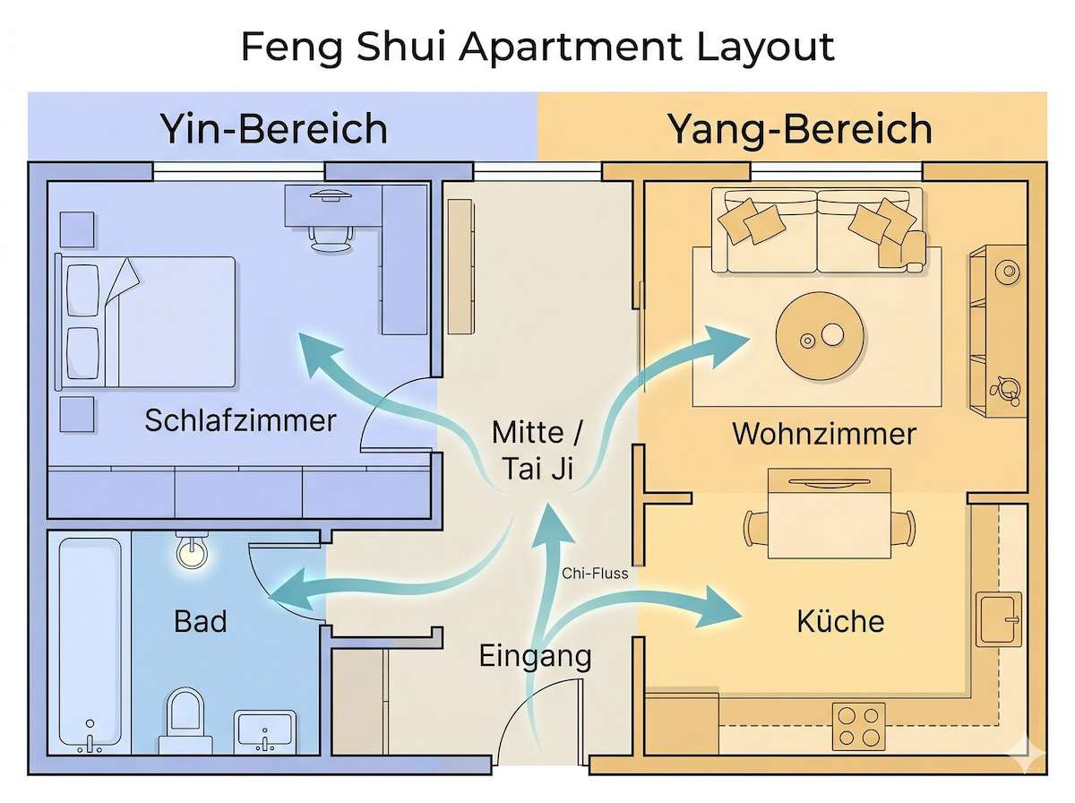 wohnung 2 Feng Shui Raumaufteilung — Yin- und Yang-Bereiche in der Wohnung