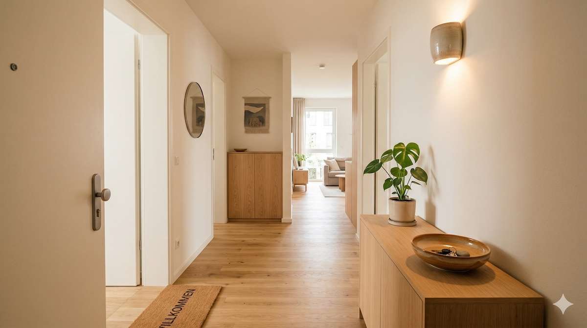 wohnung 3 Feng Shui Eingang — einladender Flur mit klarem Qi-Fluss