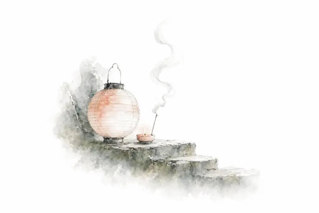 Tai Sui 2027 — Laterne und Kerze als Symbol für das Jahr der Feuer-Ziege