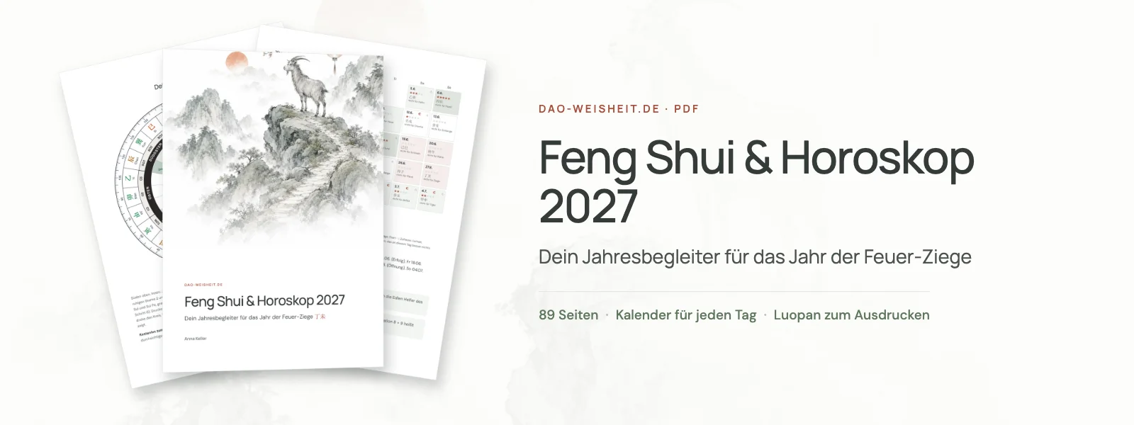 Feng Shui & Horoskop 2027 — Jahresbegleiter als PDF mit Kalender für jeden Tag und Luopan