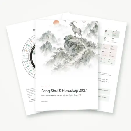 Feng Shui und Horoskop 2027 Jahresbegleiter als PDF — Titelseite mit Luopan und Monatskalender